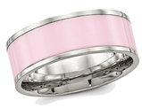 Ladies Pink Ceramic and Stainless Steel 7.5mm Polished Band Ring